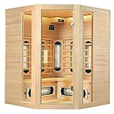 Artsauna Eck-Infrarotkabine Nyborg E150V - Infrarotsauna 150x150 cm Vollspektrumstrahler für 4 Personen - LED-Farblicht - Wärmekabine aus Hemlockholz