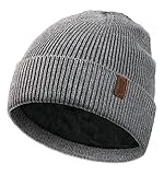 Wmcaps Beanie Mütze, Herren Winter Warme Unisex Wintermütze Strickmütze Dehnbare Weiche Wollmütze mit Bündchen und Dickem Warmem Futter Geschenke für Freundin männer Frauen (Grau)