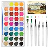 FOCCTS Wasserfarben Pinselstift Set,6 Stück Wasser Pinsel Aquarell Pinsel+36 Farben Wasserfarben Aquarellfarben Set für Malerei,Malen,Kalligraphie