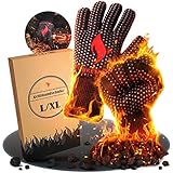 Funkenflug® Premium Grillhandschuhe hitzebeständig, 3 Bequeme Größen [Neu] - Lange feuerfeste Handschuhe für EIN einzigartiges Grillerlebnis - inkl. Geschenkverpackung und Rezepte E-Book (L/XL)