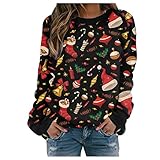 Surttan Sweater Damen Oversized Sweater Weihnachtspullover Junge Kapuzenmantel Warm halten Casual Loose Kleid Lange Tops Weihnachtsthema Sweater Bluse Damen Pullover für Weihnachten Party