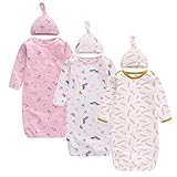 Baby Schlafanzug mit Langarm, Baby Nachthemd mit Mützen, 3er-Pack Schlafkleid für 6-12 Monaten Junge Mädchen, Baumwolle