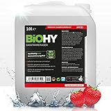 BiOHY Sanitärreiniger (10 Liter Kanister) | Bio Kalklöser Konzentrat für den Sanitärbereich | EXTRA STARKER Badreiniger gegen Urin | befreit Dusche & WC von Kalk & Schmutz frischer Erdbeer Duft