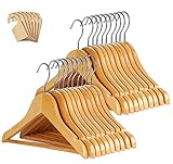 Kinderzimmer Kleiderbügel aus Holz 26 Stück Holzbügel für Kinder mit 7 Baby Garderobe Trennwände, Baby Kleiderbügel mit Rutschfestem Hosensteg Rockkerben 360° Drehbar Haken für Mädchen & Jungen-30cm