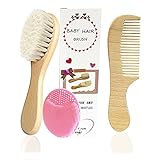 Mocarheri 3PCS Baby-Haarbürste & Kamm-Set, Ziegenborstenbürste und Silikonhaarbürste für die Cradle Cap-Behandlung Holzborstenbürste für Neugeborene und Kleinkinder