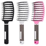 3 Stücke Entlüftete Entwirrende Haarbürste Wildschweinborsten Gebogene Haarbürste Detangling Haarstyling Bürste für Styling Hair Brush Set