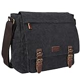 S-ZONE Herren Umhängetasche 15,6 Inch Große Vintage Canvas Messenger Bag Aktenktasche Schultertasche Bürotasche Kuriertasche Arbeitstasche