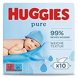 Huggies Pure, sensitive Baby-Feuchttücher, 99% Wasser, 10 x 56 Tücher, Monatsbox