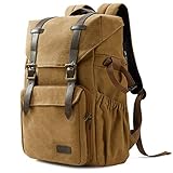 bagsmart Fotorucksack DSLR Kamerarucksack Canvas Diebstahlsicher Wasserabweisend mit Regenschutz für 15 Zoll Laptop, Spiegelreflexkamera, Objektive, Zubehör, Stativ (Khaki-1)