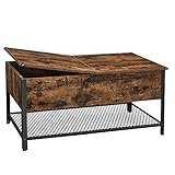 VASAGLE Couchtisch, Wohnzimmertisch mit klappbarer Platte, verstecktem Stauraum, Gitterablage, Metallgestell, für Wohnzimmer, Industrie-Design, 100 x 55 x 47 cm, vintagebraun-schwarz LCT230B01