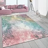 Paco Home Teppich Wohnzimmer Bunt Rosa Grün Türkis Pastell Farbverlauf Robust Kurzflor, Grösse:160x230 cm