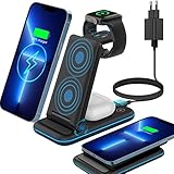 CAVN 3 in 1 Faltbar Kabelloses Ladegerät, 18W Wireless Charger Kompatibel mit iPhone 14 13 12 11 Pro Max Mini Plus/XS/XR/X/8+, iWatch Ultra 8 7 6 5 4 3 2 SE, AirPods Pro/2/3, Galaxy S22/21/20,+Adapter