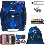 Herlitz Schulranzen Mädchen Jungen FiloLigh Plus 9 Teile Set Ranzen Tornister Schultasche 1. Klasse leicht Bauchgurt Brustgurt Auswahl +efk (Galaxy Game 919)