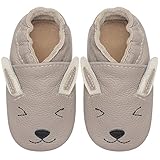 Krabbelschuhe Baby Lauflernschuhe Jungen Mädchen Weicher Leder Babyhausschuhe Kleinkind Rutschfeste Lederschuhe Baby(Graues Kaninchen, 6-12 Monate)