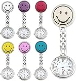 JSDDE 7 Srücke Unisex Krankenschwesteruhr Set Analog Quarz Rund Lächeln Emoticon Krankenschwester Uhr Schwesternuhr Taschenuhr