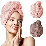 Haarturban Handtuch, 2 Stück Haartrocknungs-Handtuch mit Knöpfen,Mikrofaser Handtuch,Haartrockentuch Saugfähig Super Absorbent, Haar Trocknendes Tuch für Alle Haartypen