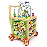 Lauflernwagen Holz Baby Lauflernhilfe Laufwagen Baby Gehhilfe Laufhilfe für Baby Spielzeug ab 6 Monate,Baby Walker Motorikwürfel Babyspielzeug ab 1 Jahr,Baby Holzspielzeug ab 1 Jahren Mädchen Junge