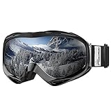 OutdoorMaster Premium Skibrille, Snowboardbrille Schneebrille OTG 100% UV-Schutz, helmkompatible Ski Goggles für Damen&Herren/Jungen&Mädchen(Schwarzer Rahmen + VLT 10% graue Gläser mit REVO Silber)