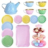 Teeservice Kinder Metall Tee Set Spielzeug mit Dessert,31pcs Kindergeschirr Spielküche, Party Rollenspiele Spielgeschirr für Kinder Kaffeeservice Küche Pretend Play