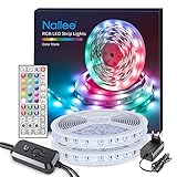 LED Strip 10M (2x5m),Nallee LED Streifen 10m RGB LED Lichterkette Streifen Licht mit Fernbedienung,16 Mio. Farben, Fernbedienung, Sync mit Musik, LED Beleuchtung Leiste Band für Schrankdeko, Zuhause