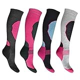 Bonjour 4 Paar Hochleistungs-Ski-Socken für Damen, lange Schlauch, Thermosocken, Größe 37-40