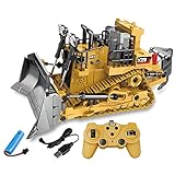 Elektrischer RC-Bulldozer, 1/24 ferngesteuerter Bagger, Raupen-Frontlader, Baufahrzeuge, Spielzeugtraktor mit 2,4-GHz-Sender und Legierungsschaufel, Lichter, Simulationssound für Kindergeschenk