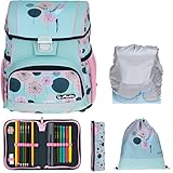 Schulranzen Herlitz Loop Plus Jungen Mädchen Ranzen Tornister Schultasche leicht 5 Teile Set mit Regenhülle (Hummingbird 7391)