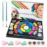 Kinderschminke Set, 19 Farben Professionelle Gesichts- und Körperfarben auf Wasserbasis, Halloween Schminkfarben Mädchen Junge 4 Glitzer 4 Schwämme und 2 Pinsel Bodypainting Face Paint