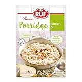 RUF Porridge Bircher Art mit Vollkorn Haferflocken, gehackten Haselnüssen und aromatischen Apfel- und Birnenstückchen, 1 x 65g Beutel