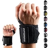 Fitgriff® Handgelenk Bandagen [Wrist Wraps] 45cm Handgelenkbandage für Fitness, Handgelenkstütze, Bodybuilding, Kraftsport & Crossfit (Schwarz)