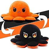 AYCA Oktopus Plüsch Wenden 20cm,Stimmungs Oktopus Kuscheltier,Doppelseitiges Flip Mood Octopus Plüschtier Geschenke zu Weihnachten, Geburtstag für Kinder Mädchen Jungen Freunde(Orange Schwarz)