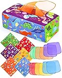 DINORUN Babyspielzeug Montessori Spielzeug, Sensorik Spielzeug Baby Dinosaurier Tissue Box Spielzeug, enthalten Farbiges Tuch Sensorisches Tuch Babyspielzeug ab 6 7 8 9 10 Monate Mädchen Junge