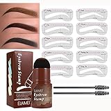 Augenbrauenstempel wasserdicht, Wiederverwendbares Makeup Brow Stamp Brauenpuder Schablonen Augenbrauen Stift Pinsel Kit，1 Step Brow Stamp Shaping Kit 10 Augenbrauen Schablonen Stempel(Dunkelbraun)