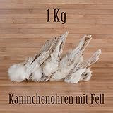 1 Kg ca. 80 Stück Kaninchenohren mit Fell fettarm Barf wie Schweineohren Rinderohren Kausnack Kauartikel