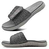 ONCAI Grau Dusch Badelatschen Herren mit Klettverschluss Offener Zeh Sports Badesandalen Sommer Freizeit Sandalen Hausschuhe Weich Arch Support Gummifußbett Pantoletten Größe 46