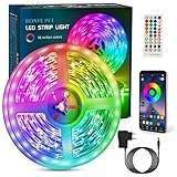 Bonve Pet LED Strip, Bluetooth RGB LED Streifen, Farbwechsel LED Lichterkette 6M mit Steuerbar via App, 16 Mio. Farben, Fernbedienung, Sync mit Musik, LED Band für Schlafzimmer TV Zuhause Schrankdek