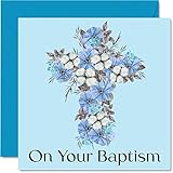 Taufkarten für Jungen und Ihn – On Your Baptism – Floral Cruzifix Good Luck Congratulations Baptism Card, First Communion Taufe Gifts for Boys, 145 mmx145 mm christliche Geschenke religiöse Grußkarten