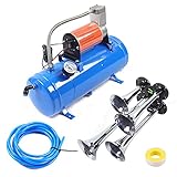 6L Luftkompressor mit 4-Rohr Horn Tragbar 150PS Max Druckluft Kompressor DC 12V Druckluftkompressor für SUV Car Truck, Blau