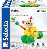 Selecta 62035 Tinka, Nachzieh Katze, Schiebe-und Nachziehspielzeug aus Holz, 12 cm