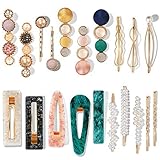 Mehayi 20 Stück Perlen und Acrylharz Haarspangen, handgefertigte Haarspangen Bobby Pins, Glitzer Kristall geometrische Haarnadel, elegante goldene Haar-Accessoires, Geschenke für Frauen Mädchen