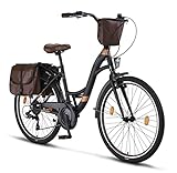 Licorne Bike Stella Plus Premium City Bike in 26 Zoll Aluminium Fahrrad für Mädchen, Jungen, Herren und Damen - 21 Gang-Schaltung - Hollandfahrrad (26 Zoll, Schwarz)