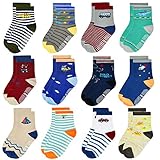 ELUTONG Non-Slip Socks Toddler ABS - Baby Socks for 1 - 3 Years Baby Boys and Girls 12 Pairs