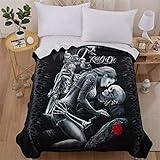 WONGS BEDDING Kuscheldecke Flanell Mikrofaser 150x200cm 3D Gothic Totenkopf Decke Gedruckte Fleecedecke Weich Wohndecke Tagesdecke Sofadecke zweiseitige Decke Sofa & Bett