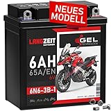 LANGZEIT 6N6-3B-1 GEL Motorradbatterie 6V 6Ah 65A/EN GEL Batterie 12V entspricht 00611 Batterie doppelte Lebensdauer vorgeladen auslaufsicher wartungsfrei ersetzt 2,3Ah