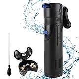 OMECO 4 in 1 Aquarium Filter Pumpe 700L/h mit 7W UVC Klärer innenfilter AquariumPumpe Wasserpumpen für Süß- und Meerwasser Becken,150-300L Aquarium Volumen mit Filtermaterial