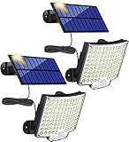 MPJ Solarlampen für Außen, 106 LED Solarleuchte Aussen mit Bewegungsmelder, IP65 Wasserdichte, 120°Beleuchtungswinkel, Solar Wandleuchte für Garten mit 5m Kabel (Schwarz, 2 Stücke)