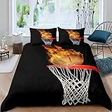 Bettwäsche 220x240 Flamme, 3D Basketball Bettbezug Weich Bequem 100% Mikrofaser Bettwäsche Set mit 2 Kissenbezug 80x80 cm, 3 Teiliger Bettbezüge Set für Kinder Jungen Mädchen