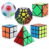 ThinkMax Zauberwürfel Set, 6 Stück Speed Cube Set - 2x2x2 3x3x3 Pyramide Megaminx Skew Cube Magic Cube Regenbogenball, Puzzle Cube Spielzeug für Kinder und Erwachsene