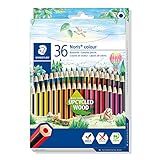 STAEDTLER Buntstifte Noris colour, rutschfeste Soft-Oberfläche, hohe Bruchfestigkeit, Made form Upcycled Wood, intensive Farben, Sechskantformat, 36 Farbstifte im Kartonetui, 185 CD36