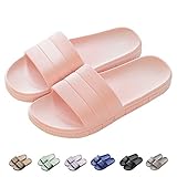 Herren/Damen Badeschuhe Hausschuhe Slippers Sommer Slide Pantoletten Badelatschen Strand Indoor/Outdoor Rutschfest Baden Unisex Einfarbig,Pink,38-39 EU